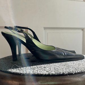 Max DeCarlo (Made in Italy) Black Squared pointy toe slingback pumps